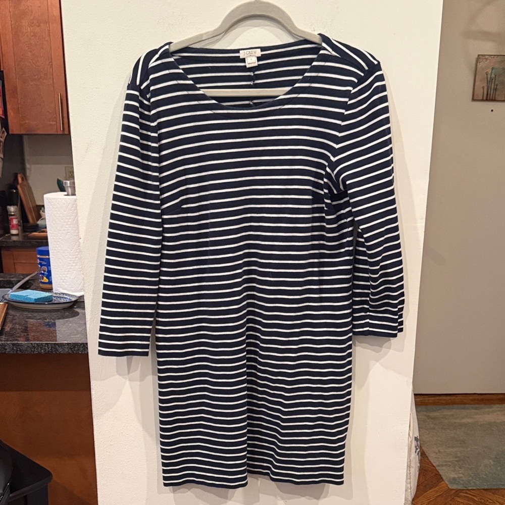 J. Crew Factory Navy and White Striped Long Sleeve Dress
